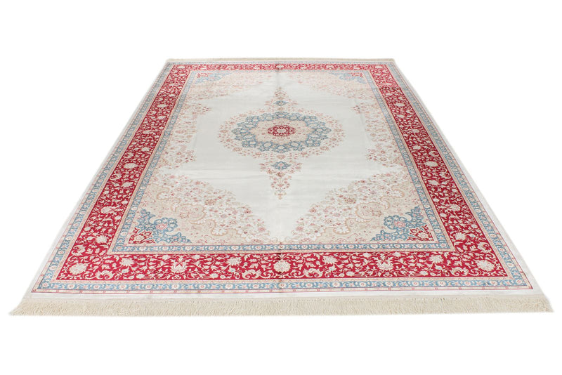 6x9 Ivory and Red Turkish Antep Rug
