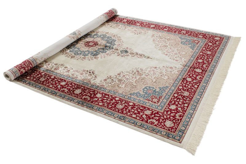 6x9 Ivory and Red Turkish Antep Rug