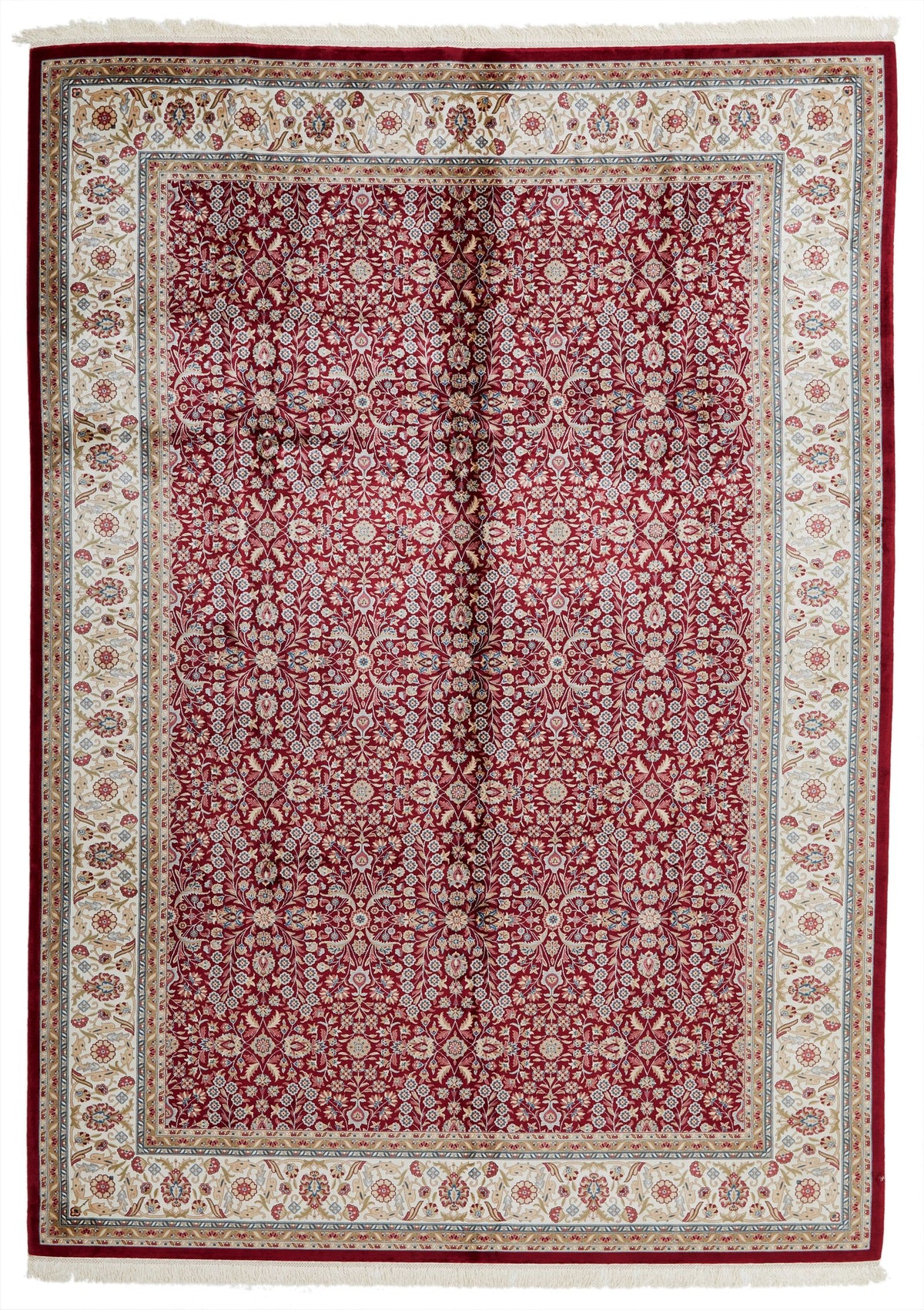 7x10 Ivory and Red Turkish Antep Rug