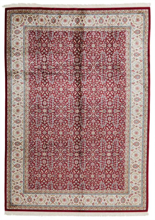 7x10 Ivory and Red Turkish Antep Rug