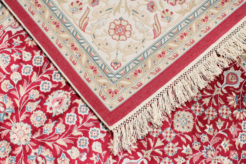 7x10 Ivory and Red Turkish Antep Rug