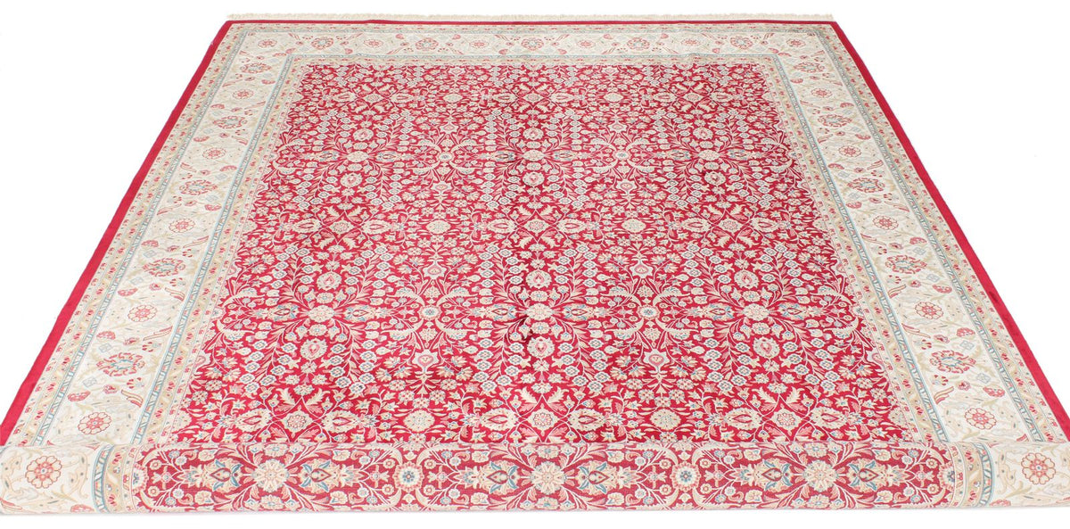 7x10 Ivory and Red Turkish Antep Rug