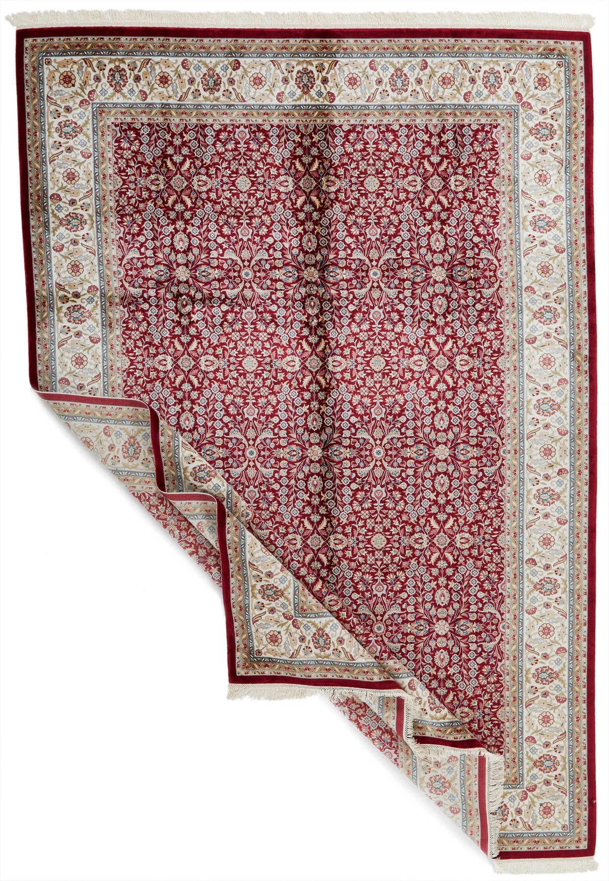 7x10 Ivory and Red Turkish Antep Rug