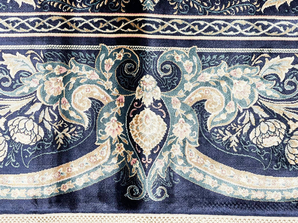 7x10 Navy and Ivory Turkish Antep Rug