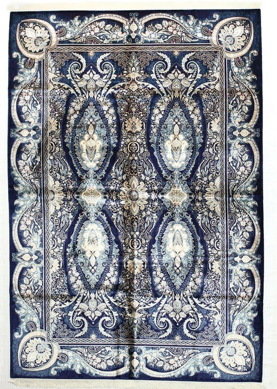 7x10 Navy and Ivory Turkish Antep Rug