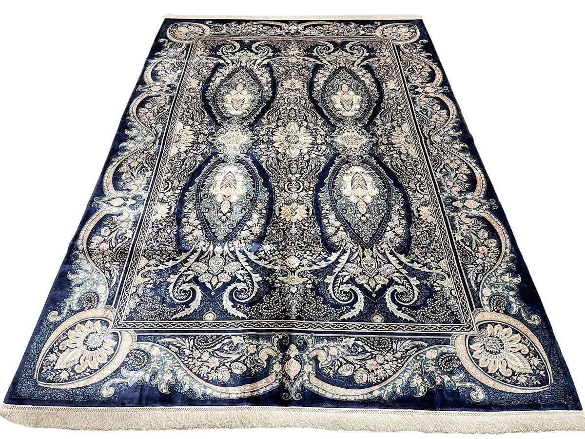 7x10 Navy and Ivory Turkish Antep Rug
