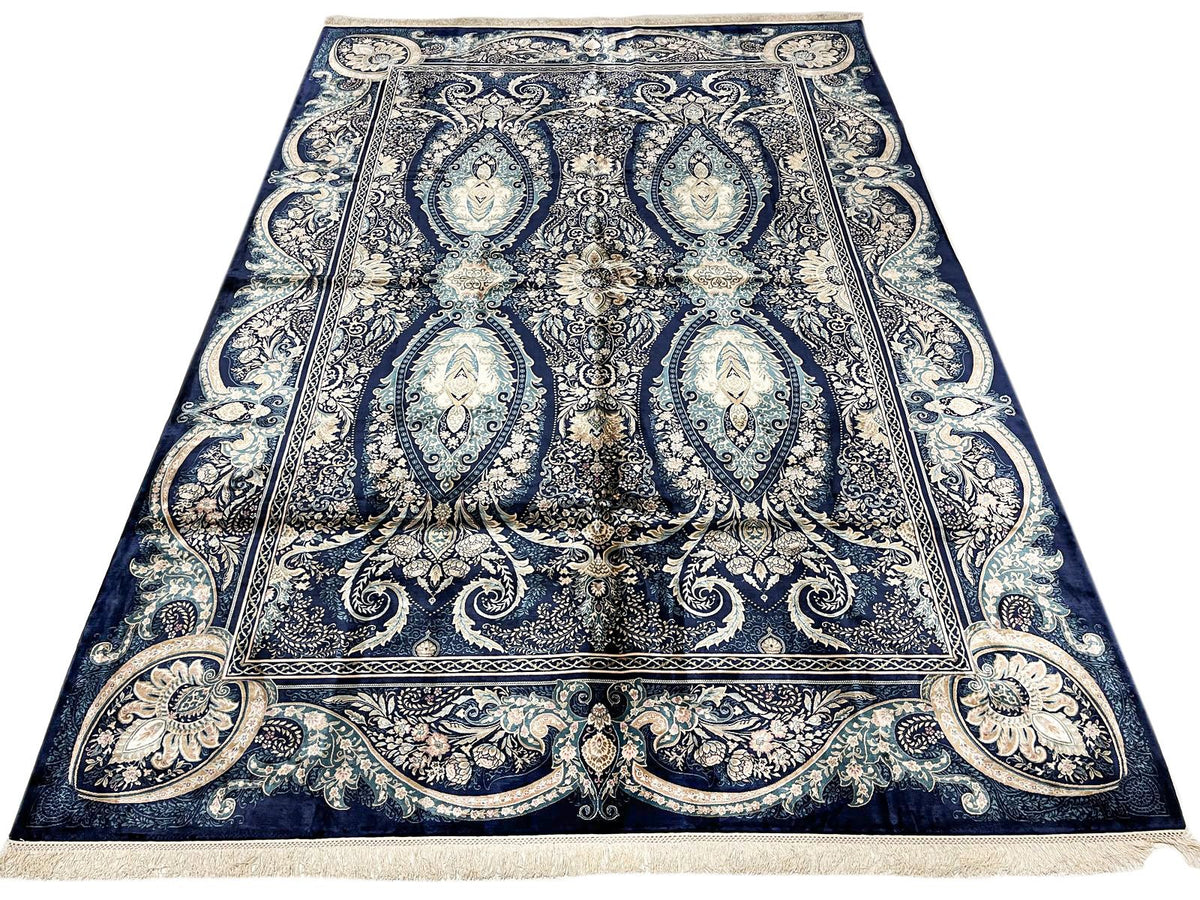 7x10 Navy and Ivory Turkish Antep Rug