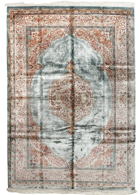 6x8 Blue and Ivory Turkish Antep Rug
