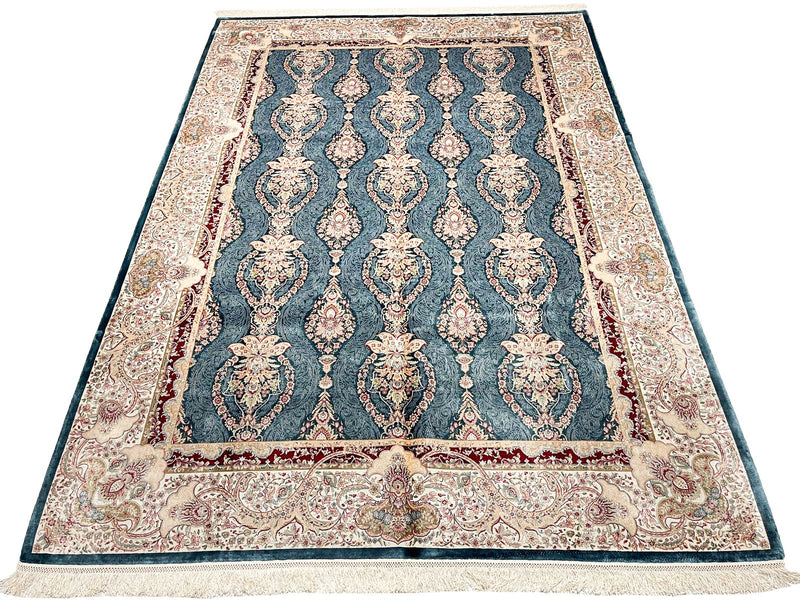 6x8 Blue and Ivory Turkish Antep Rug