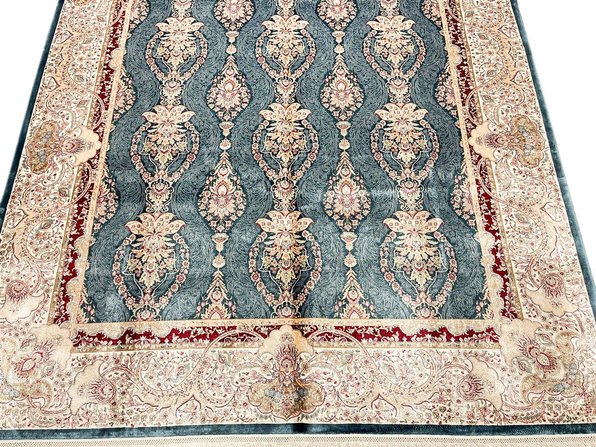6x8 Blue and Ivory Turkish Antep Rug