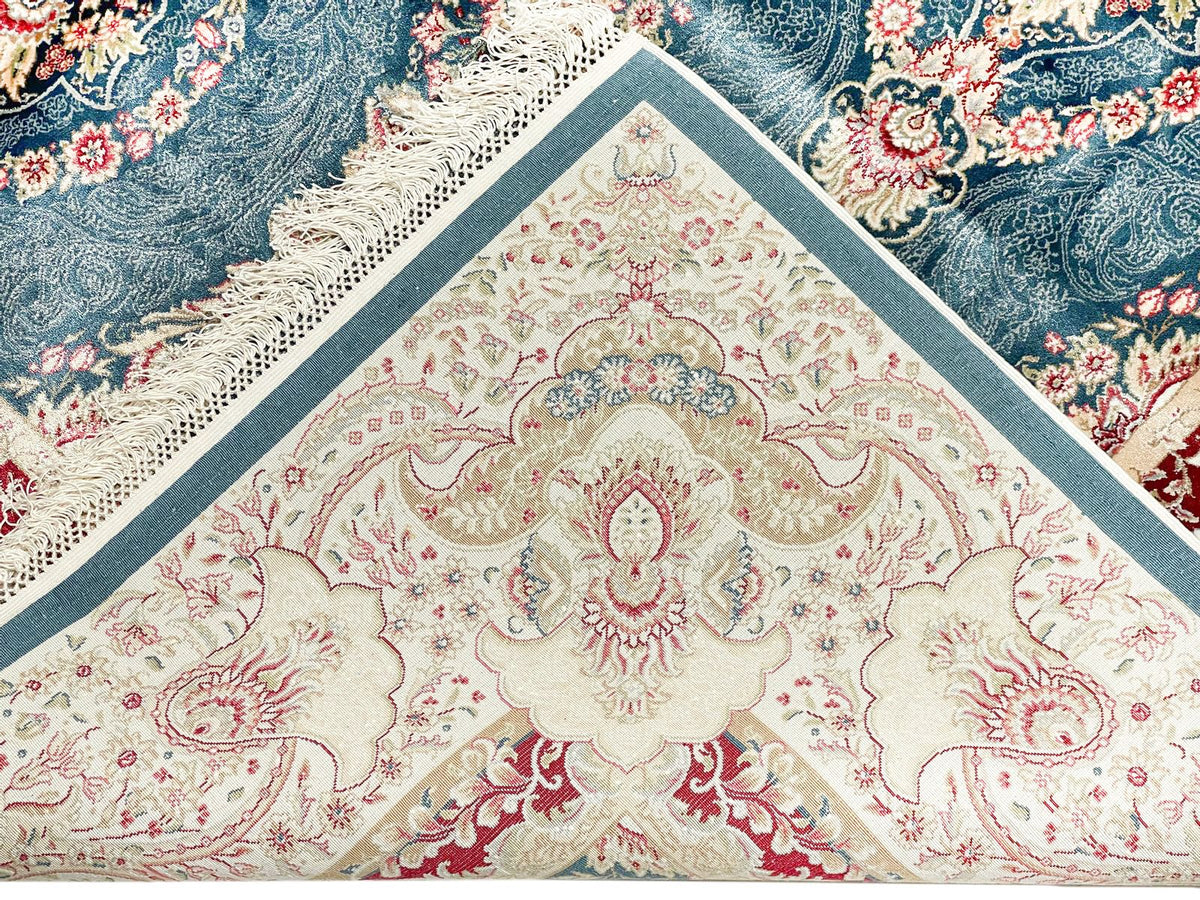 6x8 Blue and Ivory Turkish Antep Rug