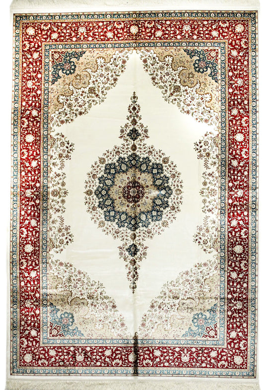 6x8 Ivory and Red Turkish Antep Rug