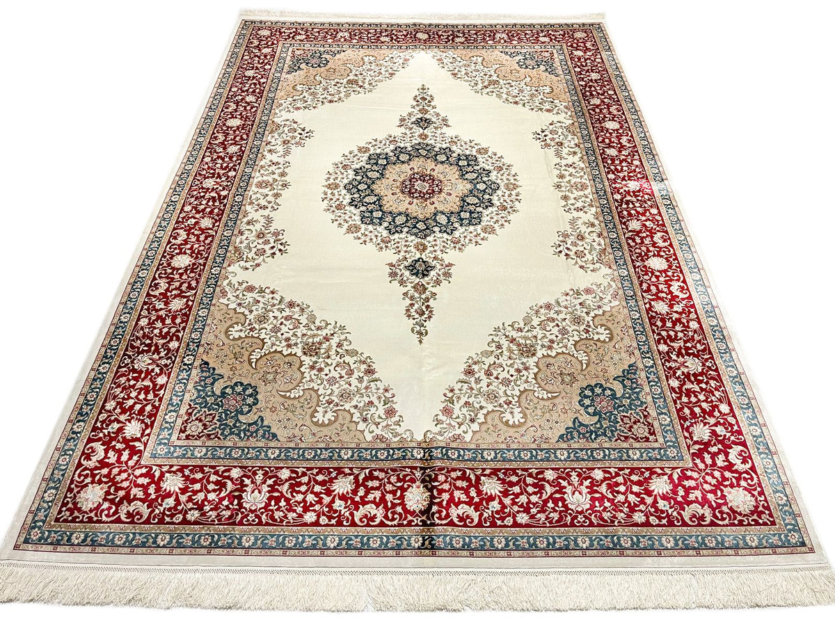 6x8 Ivory and Red Turkish Antep Rug