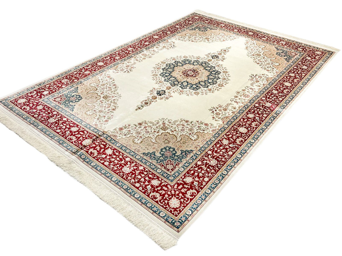 6x8 Ivory and Red Turkish Antep Rug