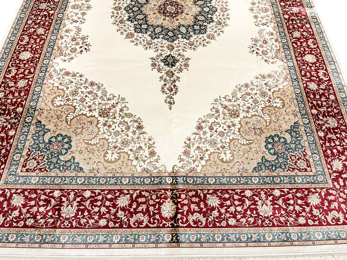 6x8 Ivory and Red Turkish Antep Rug