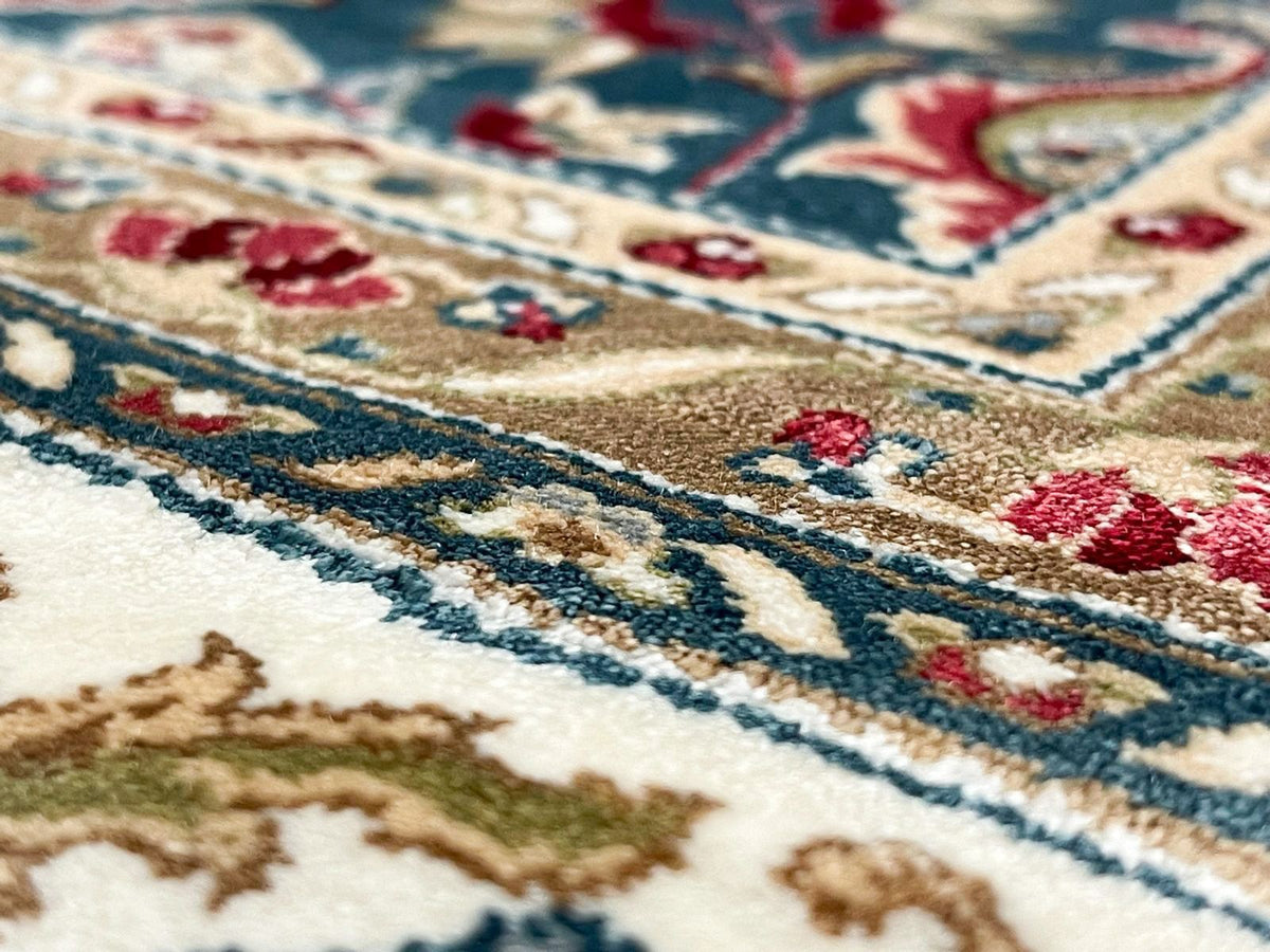 6x8 Blue amd Ivory Turkish Antep Rug