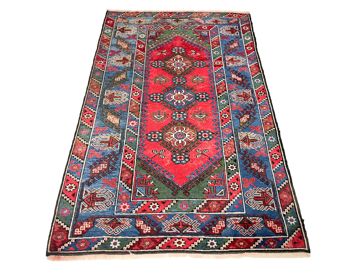 4x6 Red and Navy Anatolian Tribal Rug