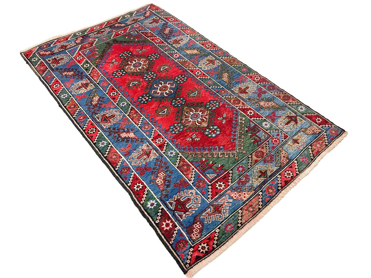 4x6 Red and Navy Anatolian Tribal Rug