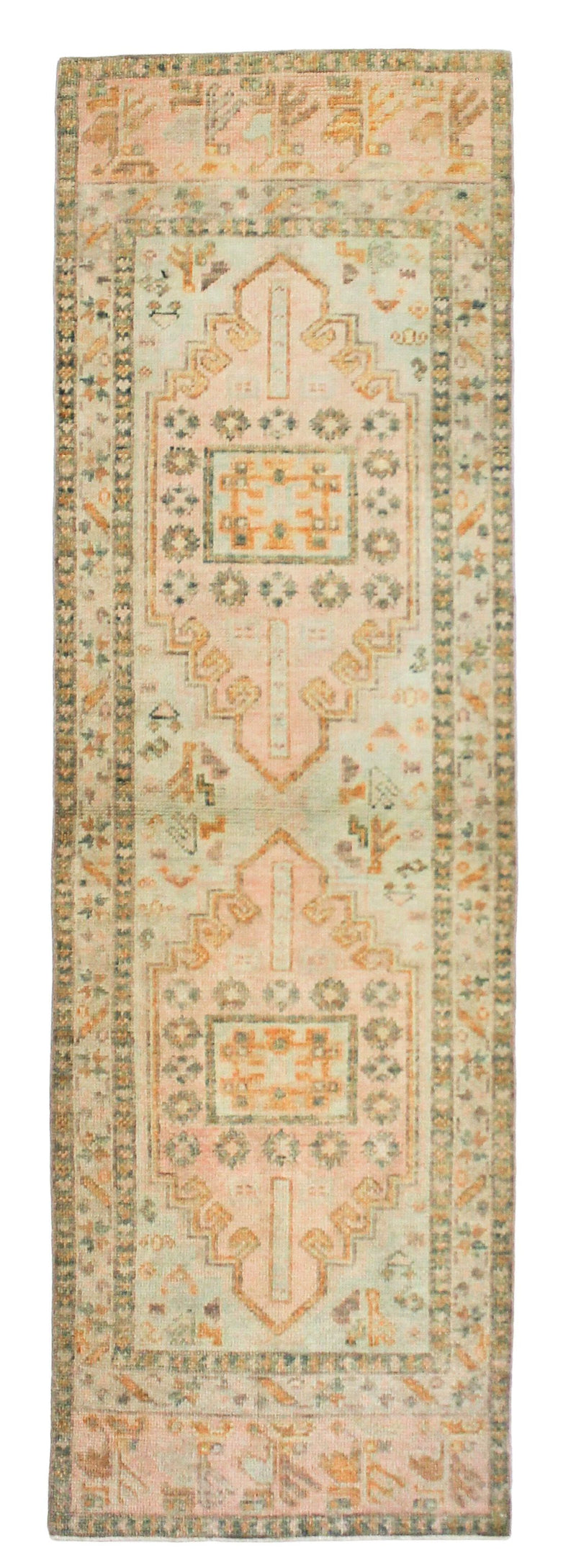 3x9 Green and Multicolor Turkish Oushak Runner