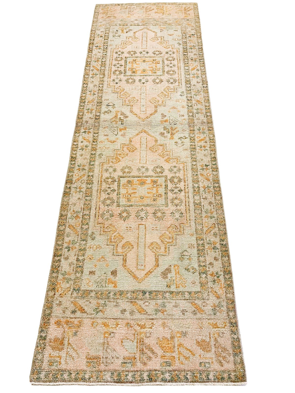 3x9 Green and Multicolor Turkish Oushak Runner