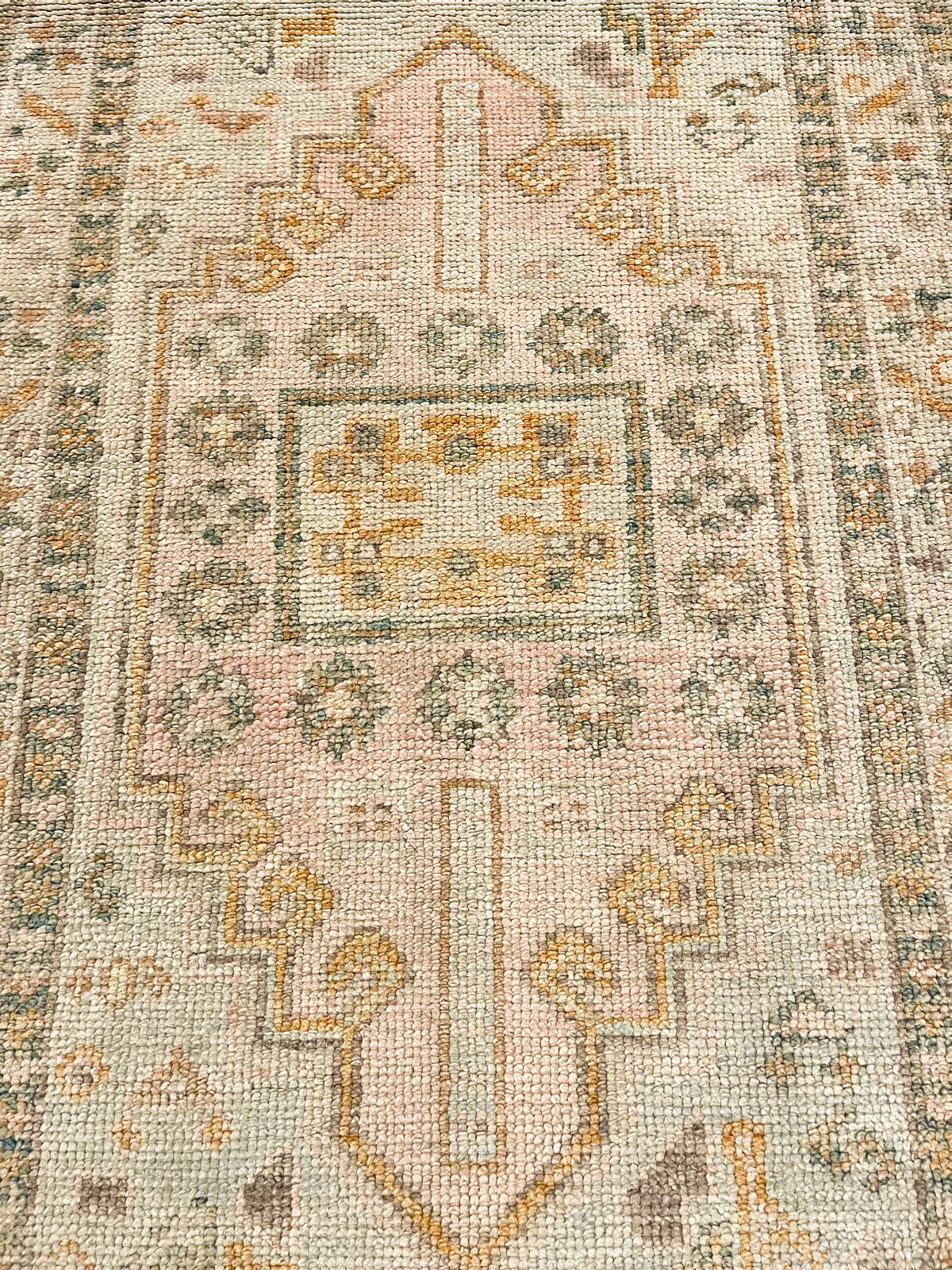 3x9 Green and Multicolor Turkish Oushak Runner