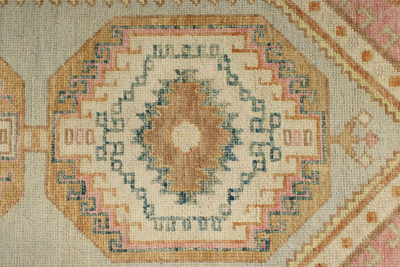 3x9 Light Green and Multicolor Turkish Oushak Runner
