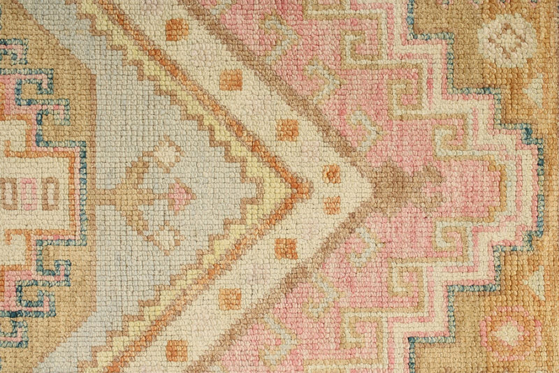 3x9 Light Green and Multicolor Turkish Oushak Runner