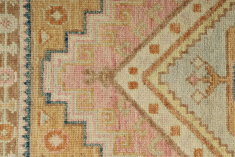 3x9 Light Green and Multicolor Turkish Oushak Runner