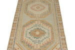 3x9 Light Green and Multicolor Turkish Oushak Runner