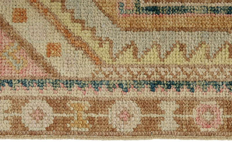 3x9 Light Green and Multicolor Turkish Oushak Runner