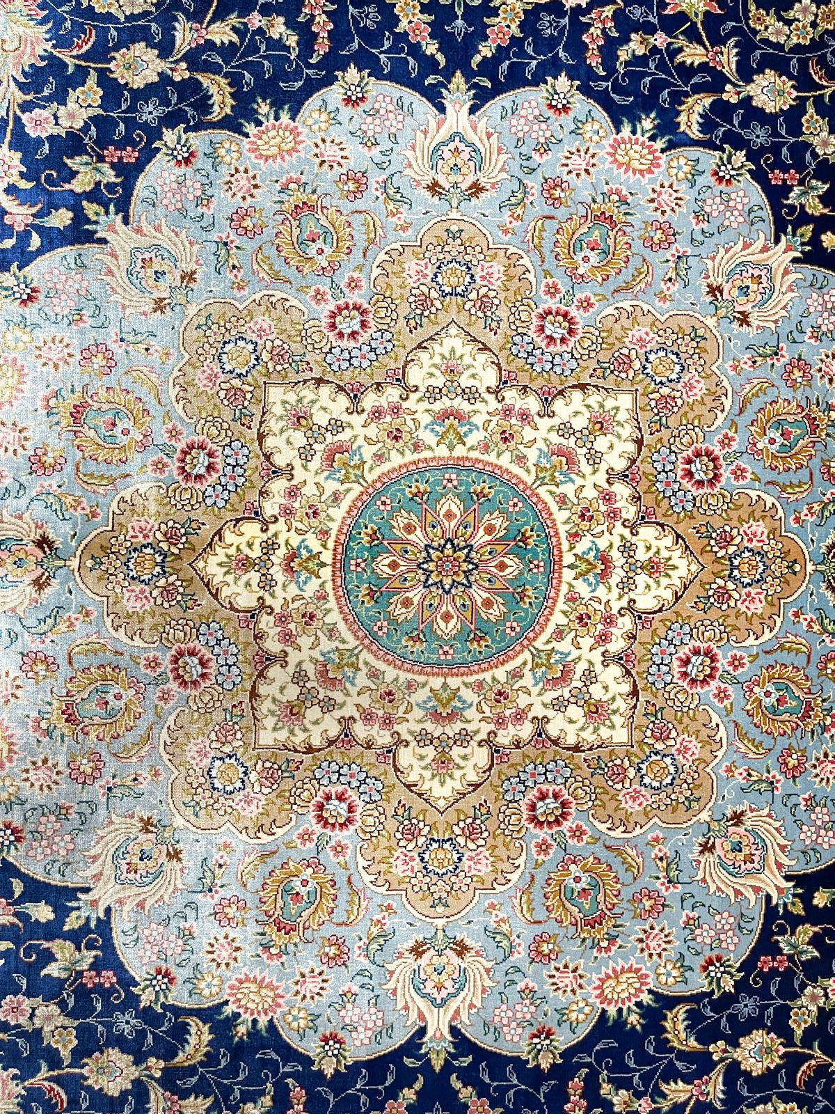 9x12 Navy and Light Blue Turkish Silk Rug
