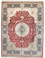 9x12 Blue and Ivory Turkish Silk Rug