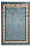 7x10 Blue and Ivory Turkish Silk Rug