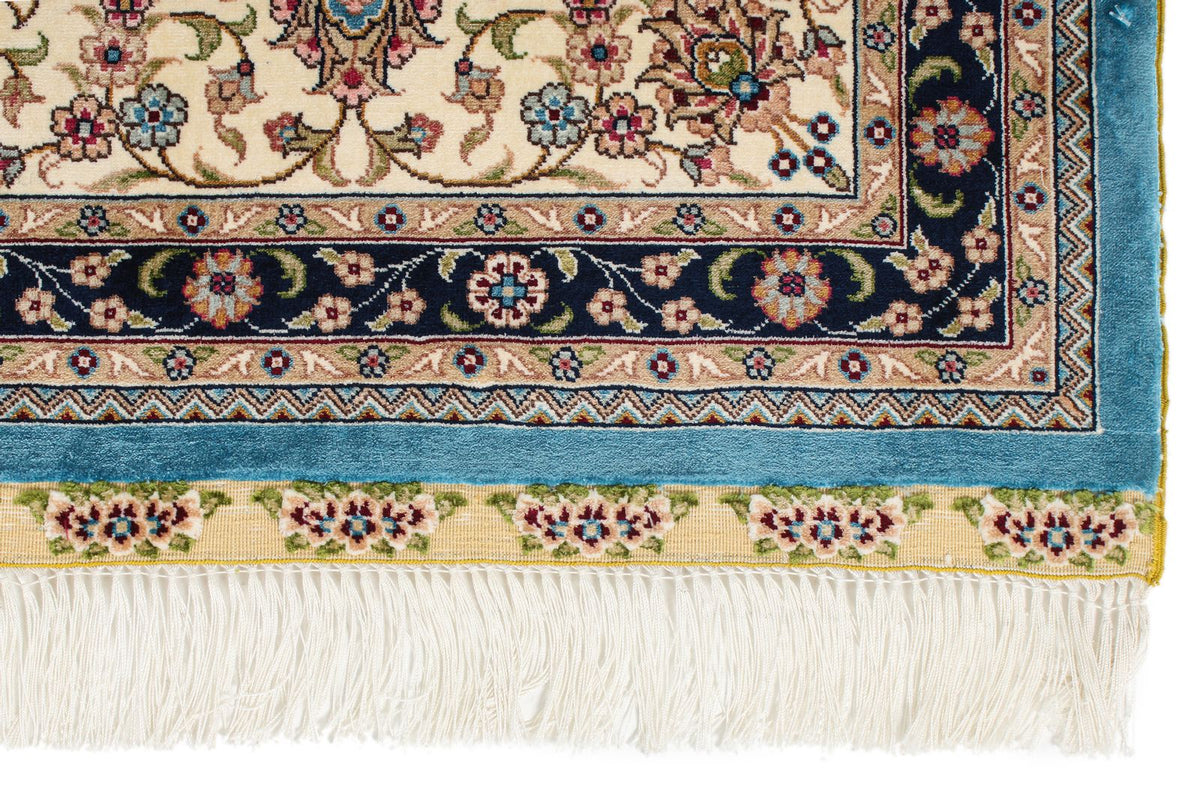 7x10 Blue and Ivory Turkish Silk Rug