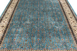 7x10 Blue and Ivory Turkish Silk Rug