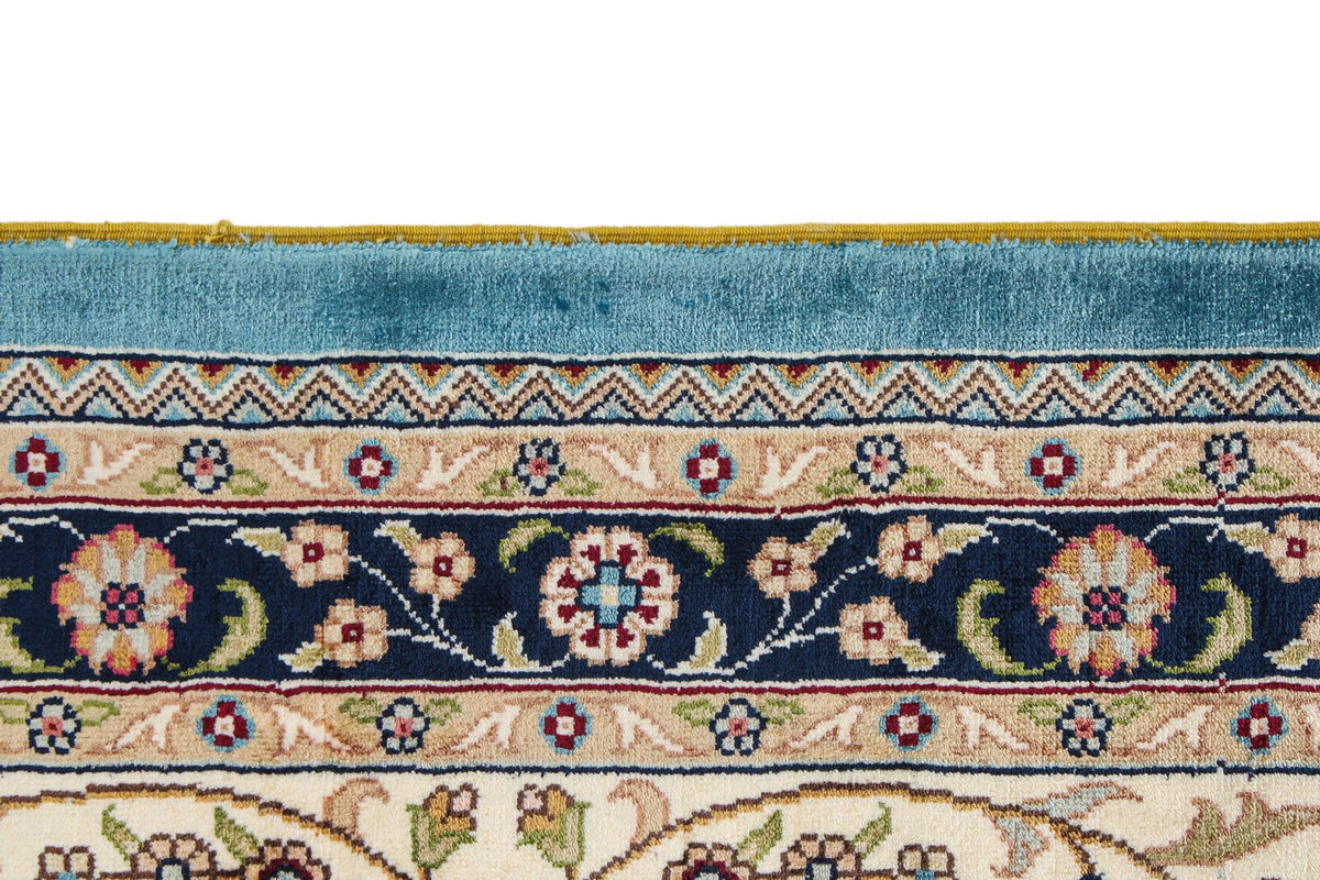 7x10 Blue and Ivory Turkish Silk Rug