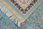 7x10 Blue and Ivory Turkish Silk Rug