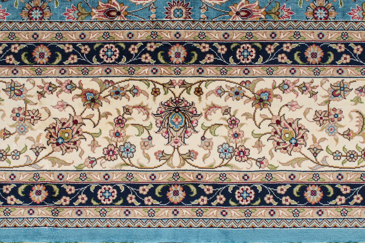 7x10 Blue and Ivory Turkish Silk Rug