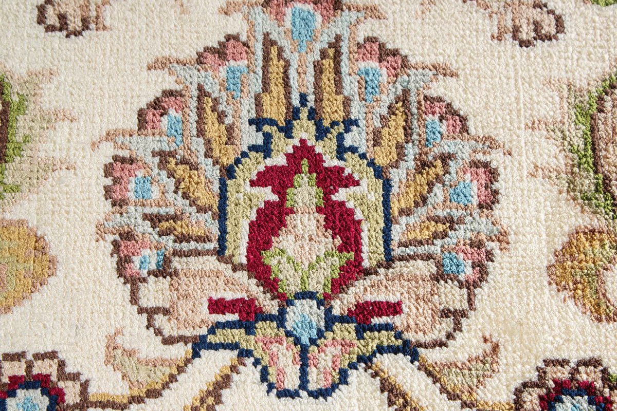 7x10 Blue and Ivory Turkish Silk Rug
