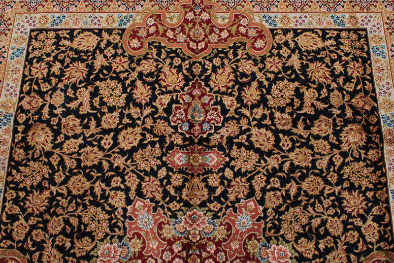 7x10 Black and Red Turkish Silk Rug