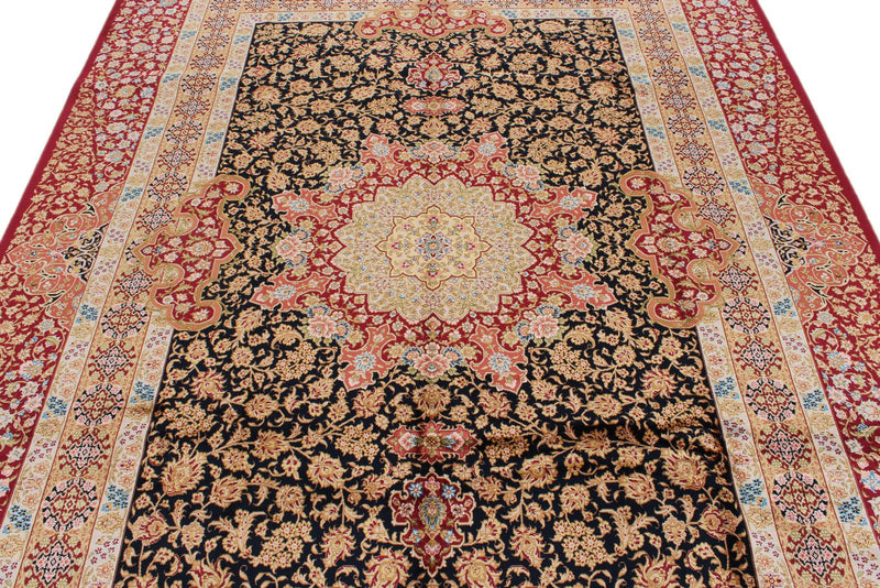 7x10 Black and Red Turkish Silk Rug