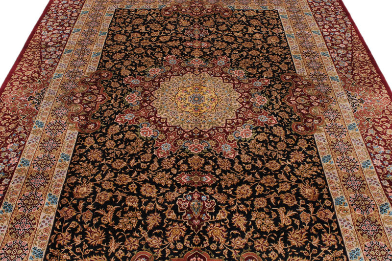 7x10 Black and Red Turkish Silk Rug