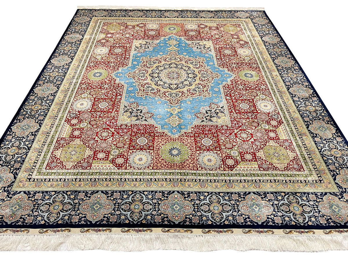 8x10 Rust and Navy Turkish Silk Rug