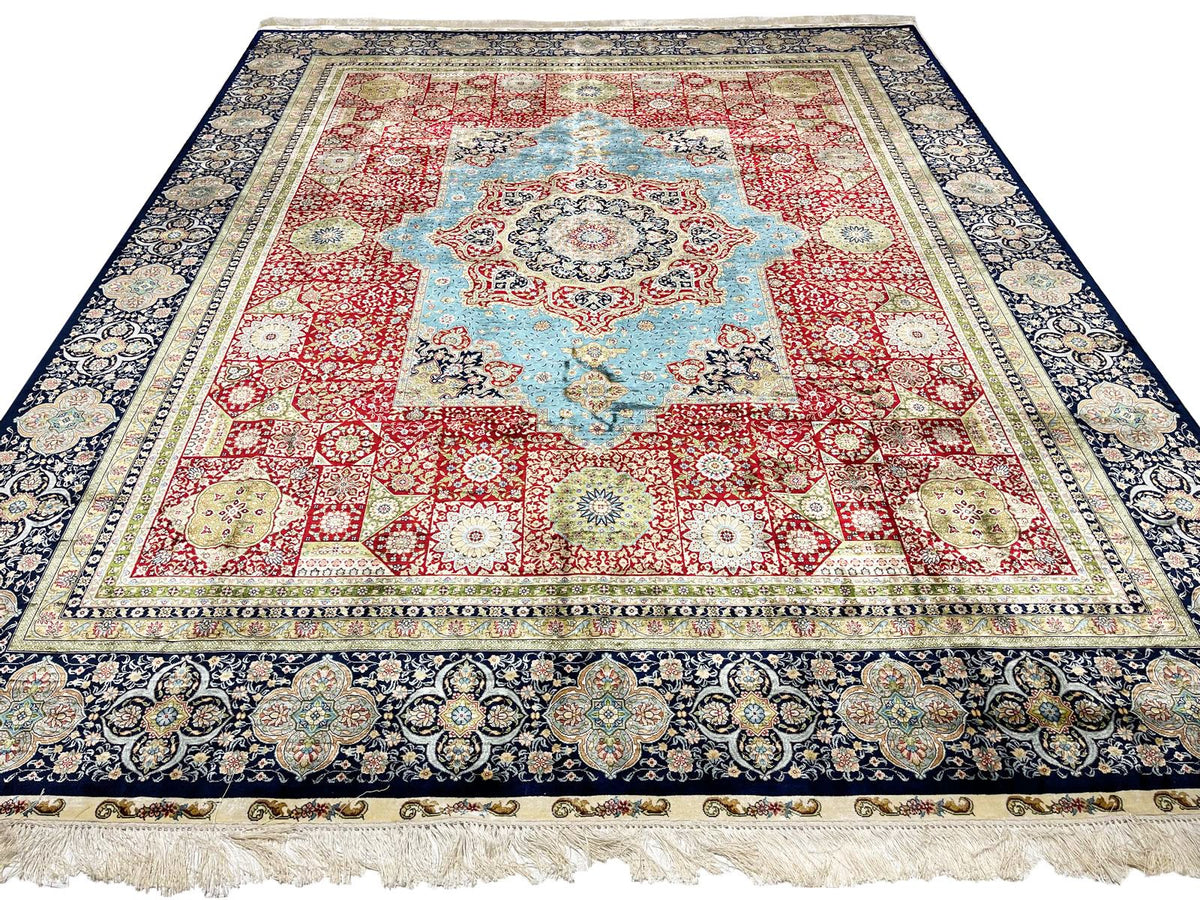 8x10 Rust and Navy Turkish Silk Rug