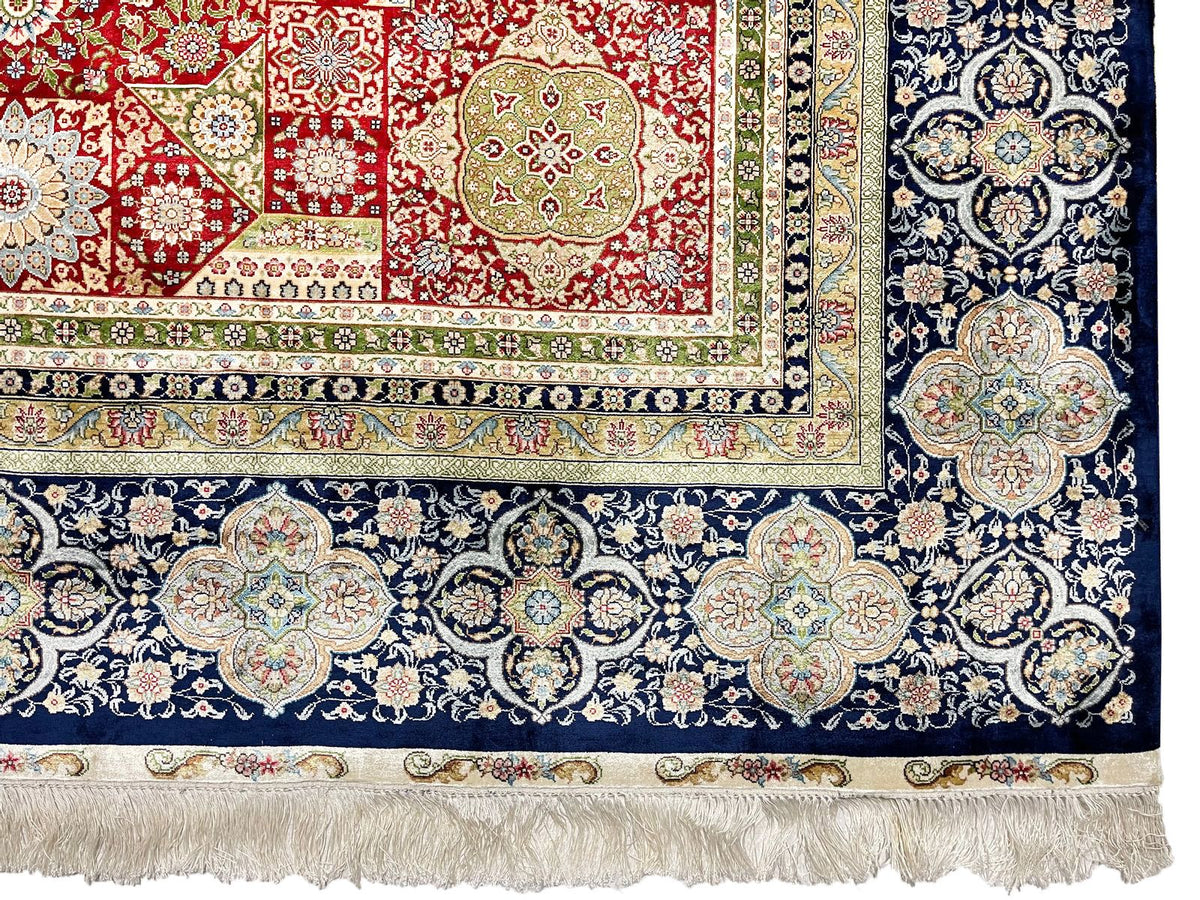 8x10 Rust and Navy Turkish Silk Rug