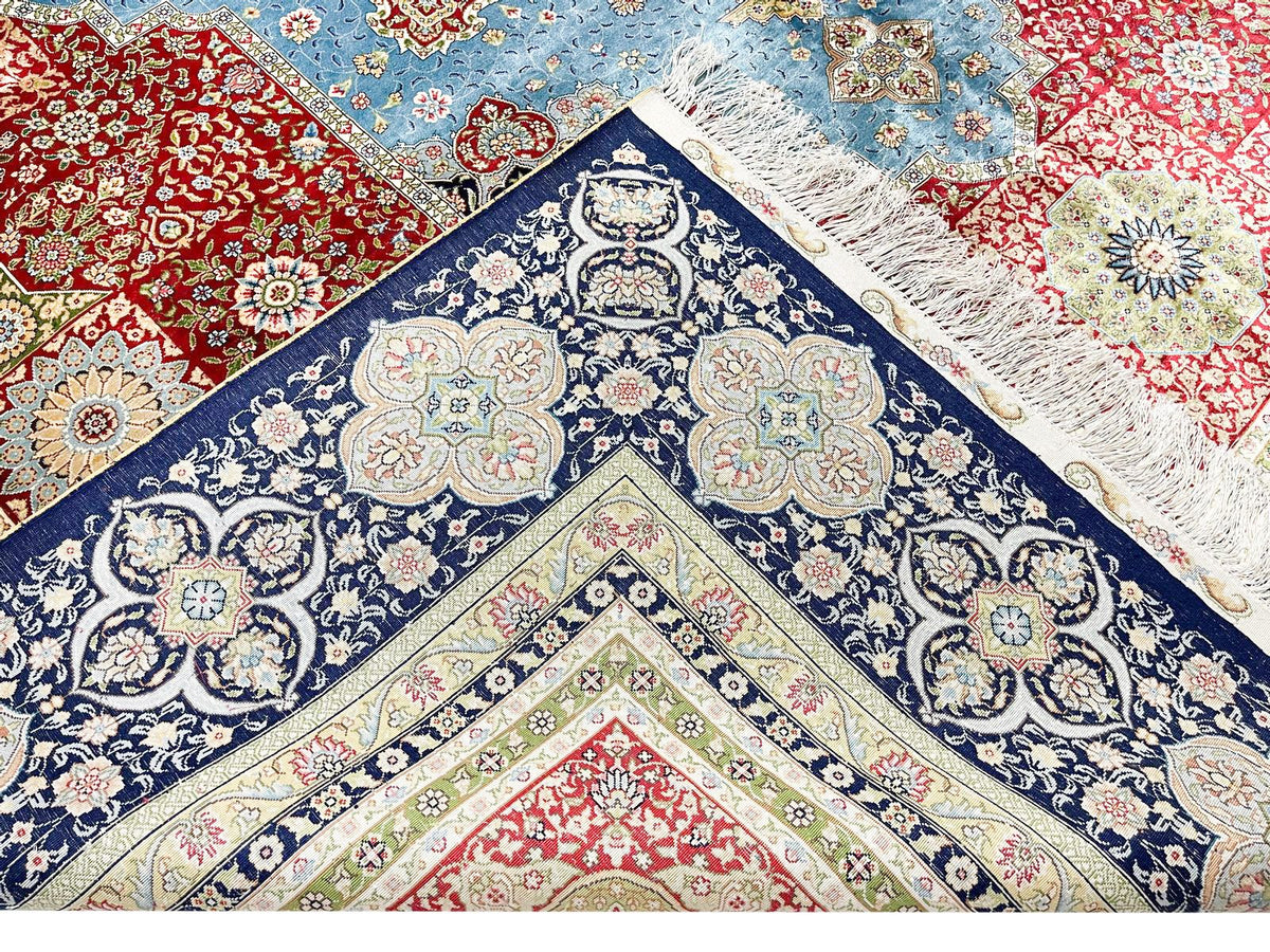 8x10 Rust and Navy Turkish Silk Rug