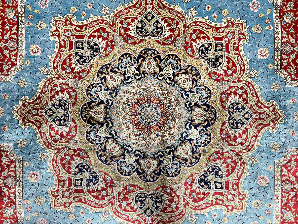 8x10 Rust and Navy Turkish Silk Rug