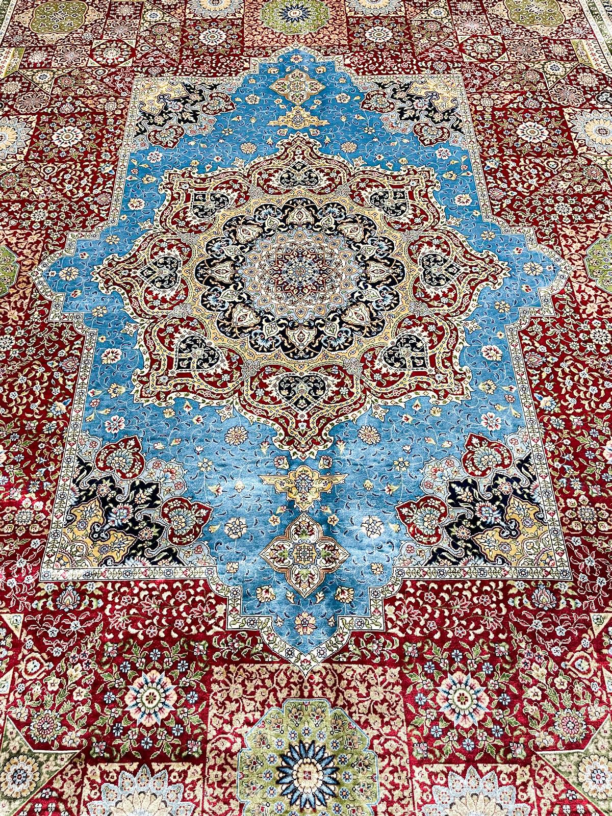 8x10 Rust and Navy Turkish Silk Rug