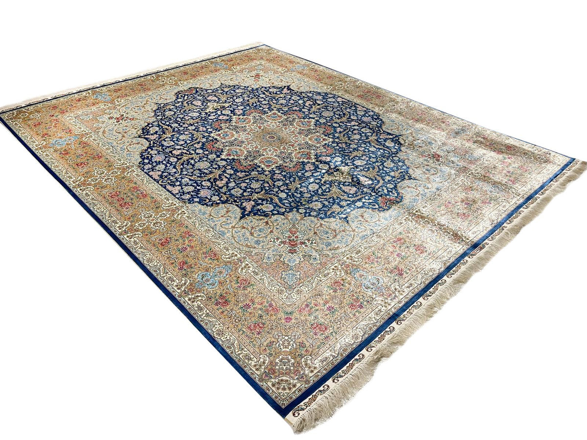 8x10 Light Blue and Brown Turkish Silk Rug