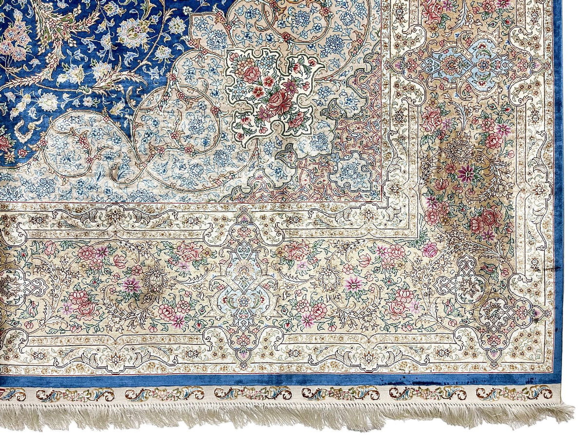 8x10 Light Blue and Brown Turkish Silk Rug